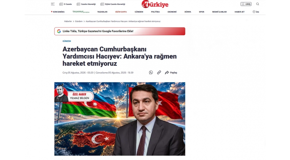 Hikmət Hacıyevin fikirləri “Türkiye Gazetesi”ndə təhrif olunmuş şəkildə təqdim edilib
